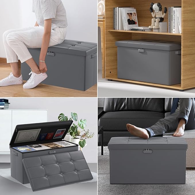 ENGPOW Storage Ottoman Bench, Fireproof Folding Bench