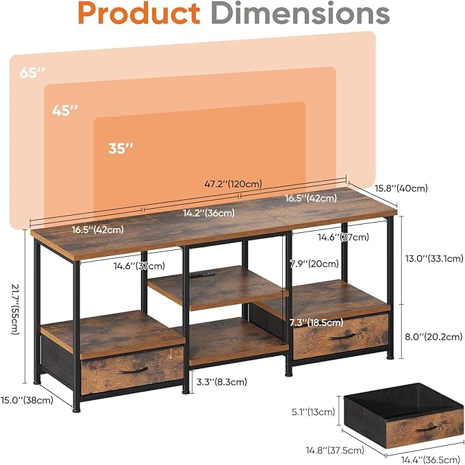 DUMOS 47 Inch TV Stand for 55-65 Inch TVs, Entertainment Center