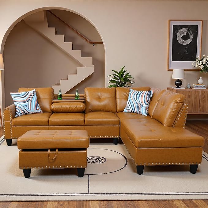 97.5" Yellow Couch L Shaped Couch Set, Modular Sectional Couches