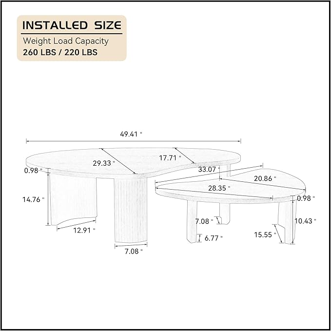 Nesting Coffee Table Set of 2, Irregular Shape Center Table 2-Piece Modern Side