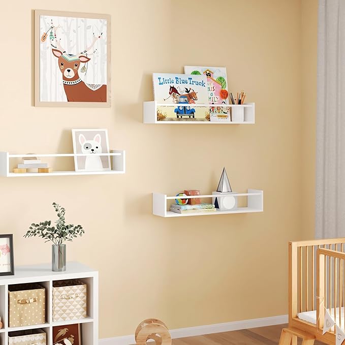 Fixwal Floating Bookshelves for Wall, 16.5 Inch Wood Nursery Book Shelves Set