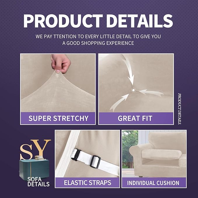 ZNSAYOTX Oversized Velvet 3 Piece Couch Cover