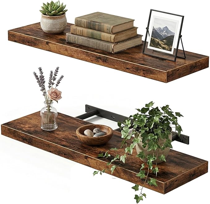 Fixwal Wood Floating Shelves for Wall, Bathroom and Kitchen, Wall Shelves for