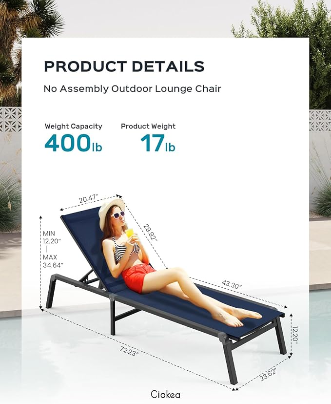Ciokea Aluminum Foldable Lounge Chairs Set of 4