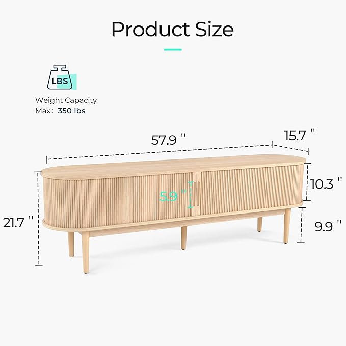 LINSY HOME 58" Fluted TV Stand for TVs up to 65 Inch, Mid Century Modern