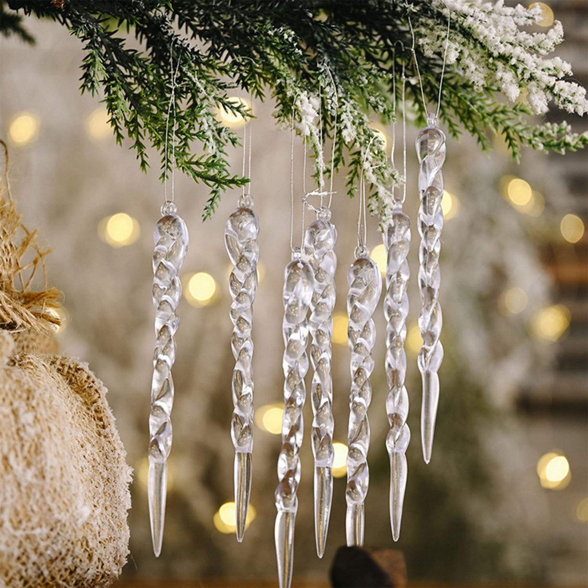 MIAO JIN 48 Pcs Plastic Hanging Icicles Drop Ornament for Christmas Tree Wedding Party Decorations (Transparency)