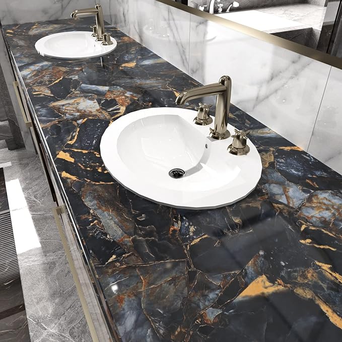 Marble Black/Purple Contact Paper Peel and Stick Countertops Gold Wallpaper