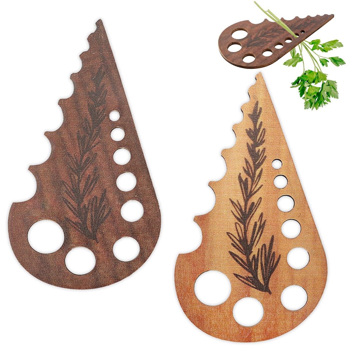 2Pcs Wooden Vegetable Leaf Separator, Handmade Herb Stripper Tool,Fun Kitchen Gadgets, Exquisite Herb Stripper Bowl Gifts for the Kitchen Suitable for Home Use & Chefs