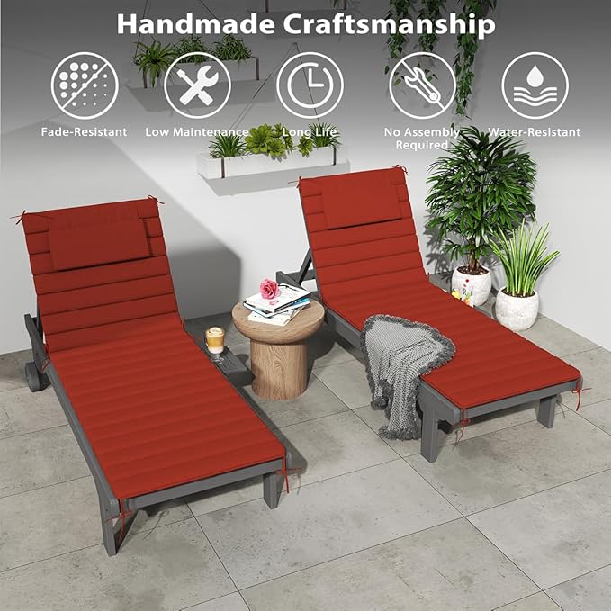 Sundale Outdoor Olefin Quilted Lounge Cushion Set of 2, Patio Foldable Chaise