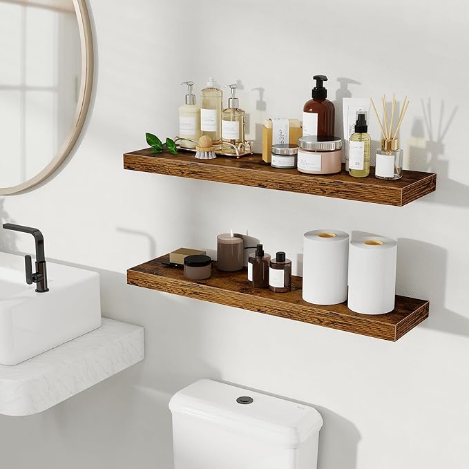 Fun Memories Floating Shelves for Wall, 30 Inch Set of 2 Rustic Wood Wall