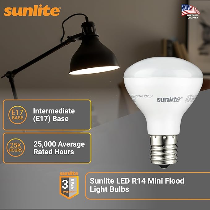 Sunlite LED R14 Mini Flood Light Bulbs, 4 Watts, 280 Lumens, Intermediate Base
