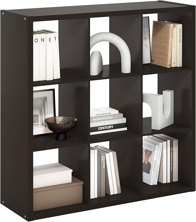 Furinno CUBICLE Book Shelf, 9-Cube Bookshelf, Extra Thick Frame Reversible