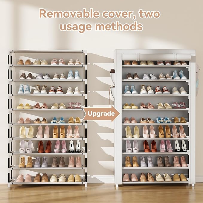 LANTEFUL Shoe Rack with Covers 10 Tier Tall Shoe Rack Organizer Large Capacity