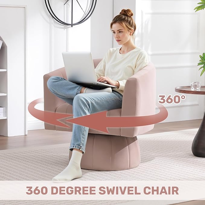 Swivel Accent Barrel Chair, Cute Comfy Small Round 360° Arm Chair. Velvet Sofa
