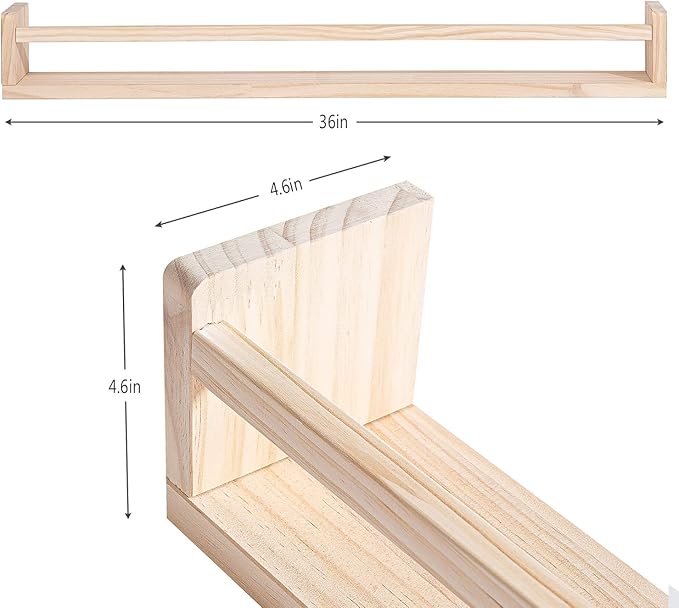 AZSKY Natural Wood Nursery Shelves, Floating Wall Mount Book Shelves Kids Baby