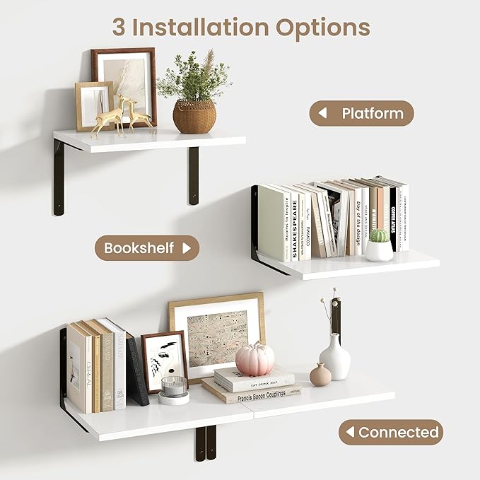 Fun Memories Floating Shelves for Wall, 12 Inch Deep Floating Shelves Set of 2