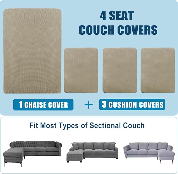 Water Repellent L Shaped Couch Covers 4 Pieces Sofa Seat Cushion Slipcovers