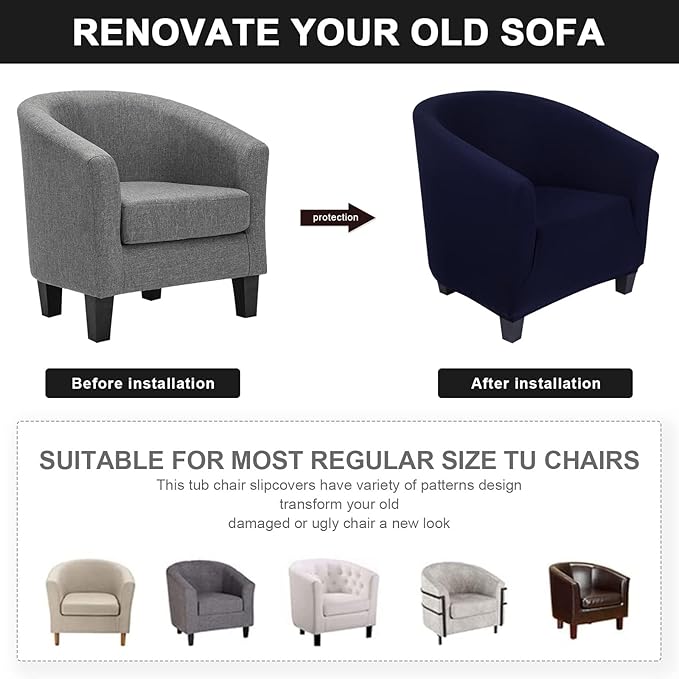 SearchI Club Chair Slipcover Stretch Barrel Chair Covers Solid Color Tub Chair