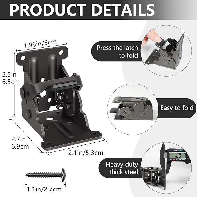 8 Pack Folding Brackets, Self-Lock Hinge