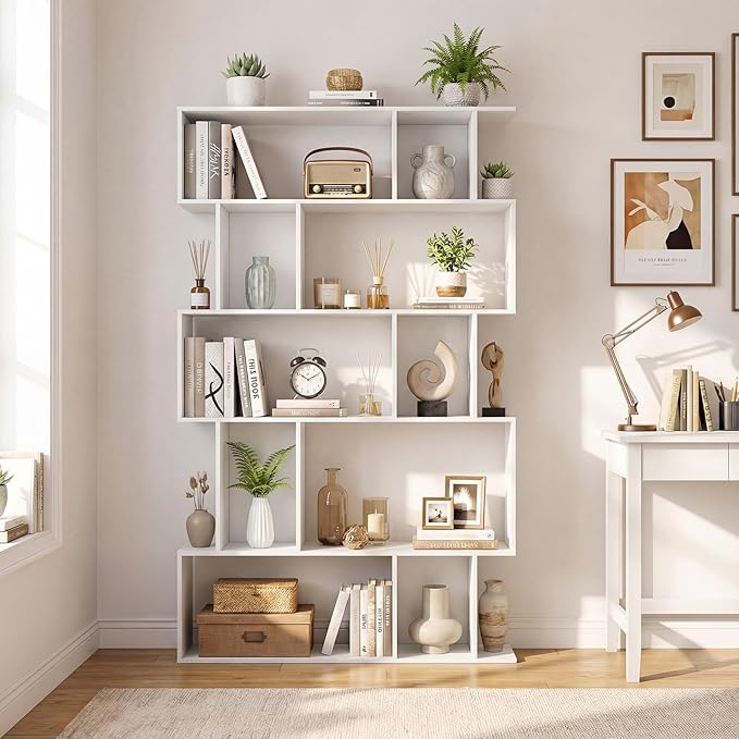 Giantex 5-Tier Bookshelf, 10-Cube White Geometric Bookcase