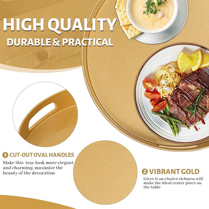 MAONAME 13" Gold Round Decorative Tray
