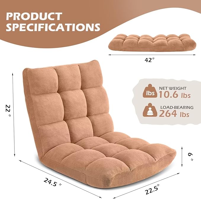 Folding Floor Gaming Chair 14-Poistion Cushioned Adjustable Floor Lazy Sofa