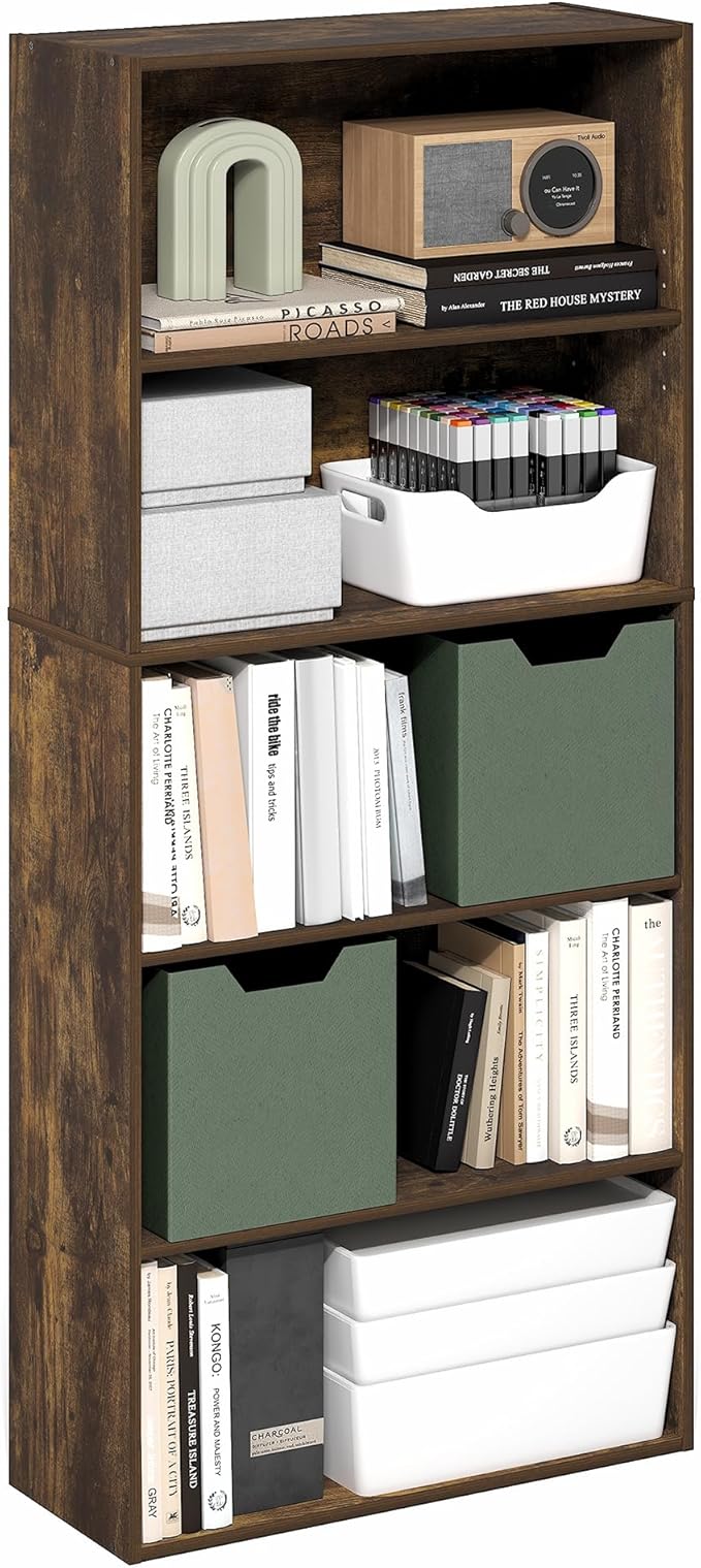 Furinno Jaya Book Shelf, 5-Tier Bookshelf, 52 Inch Tall Standing Bookcase