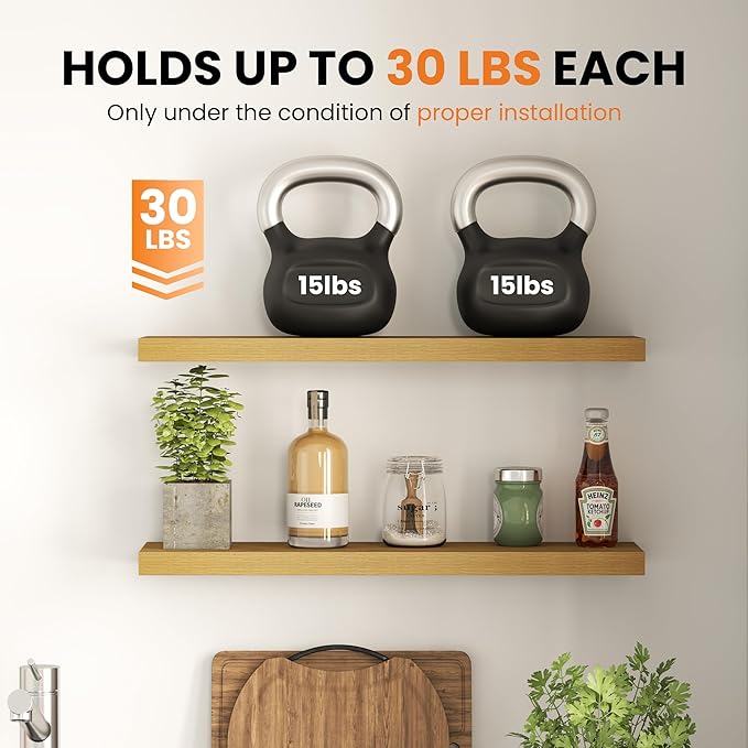 Fun Memories Floating Shelves for Wall, 24 Inch Set of 2 Rustic Wood Wall