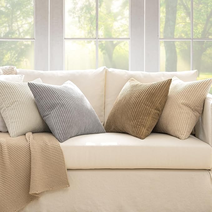 MIULEE Boho Farmhouse Throw Pillow Covers 18x18 Inch Set of 4 Neutral Rustic