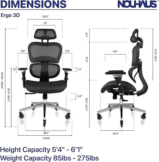 Nouhaus Ergo3D Ergonomic Office Chair Lumbar Support Mesh Office Chair