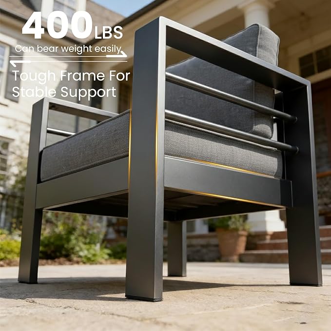 LayinSun Outdoor Aluminum Furniture Set, 5 Pieces Patio Sectional Conversation