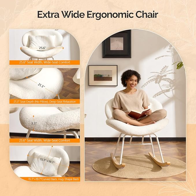 VINGLI 25.6" Extra Wide Criss Cross Nursery Rocking Chair, Cute Curved 115°
