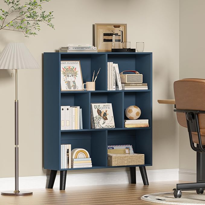 YAHARBO Blue Bookshelf, 3 Tier Book Shelf