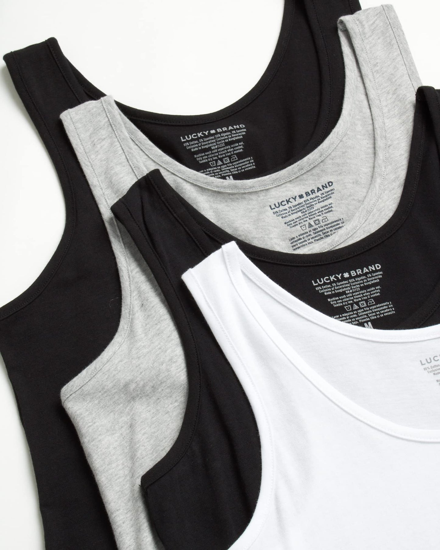 Lucky Brand Women's Tank Top - 4 Pack Stretch Cotton Scoop Neck Sleeveless T-Shirt (S-XL), Size Medium, Black/Grey/Black/White