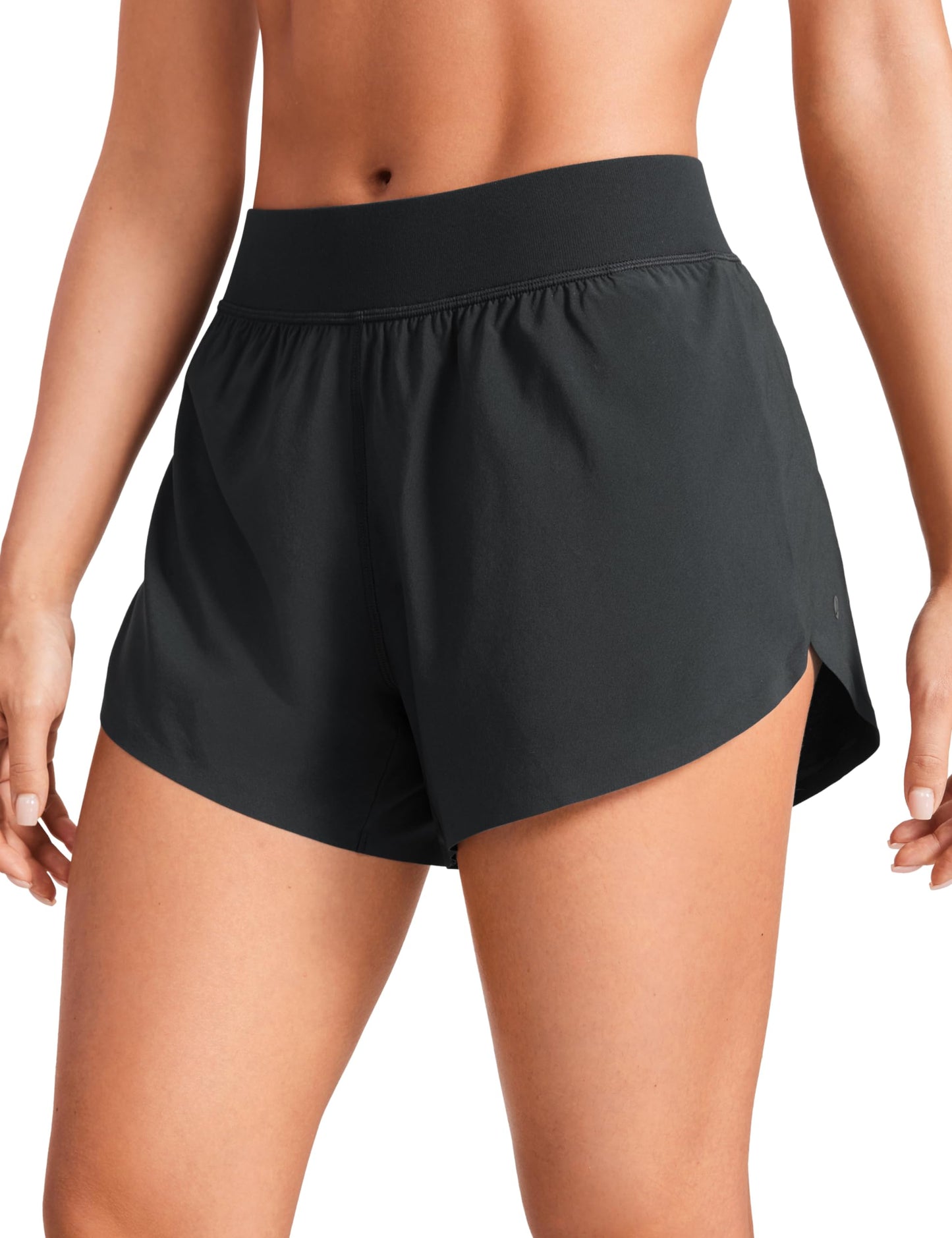 CRZ YOGA Mid Waisted Dolphin Athletic Shorts for Women 4" Lightweight High Split for Gym Workout with Liner Quick Dry Black Medium