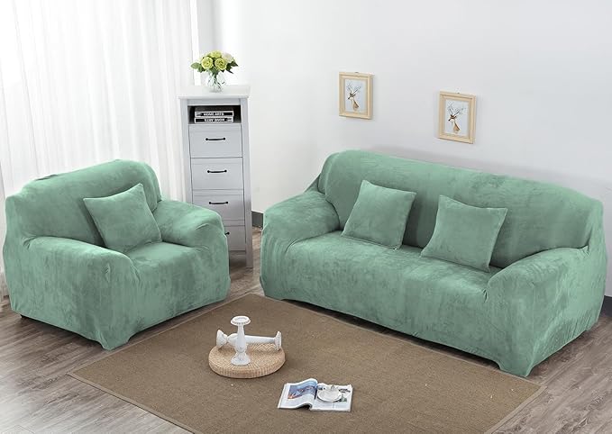 vctops 4 Seater Velvet Plush Stretch Sofa Slipcover 1-Piece Sofa Cover