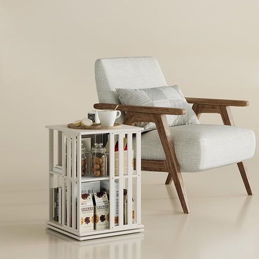 YOWOS Rotating Bookshelf Tower, 360° Display Spinning Bookcase, Bamboo
