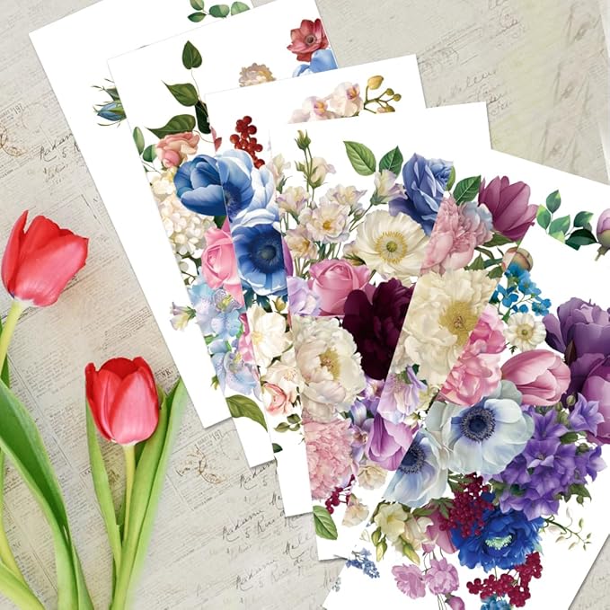 6 Sheets Watercolor Flower Rub on Transfers