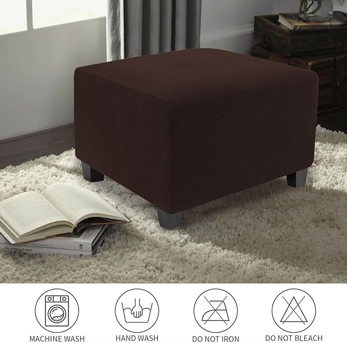 NeColorLife Stretch Ottoman Cover Square Soft Knitted Jacquard Washable Thick