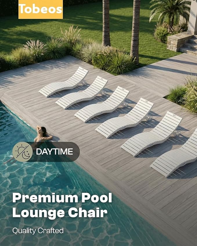 Folding HDPE Pool Lounge Chairs Set of 4, Pre-Assembled Outdoor Chaise Lounge