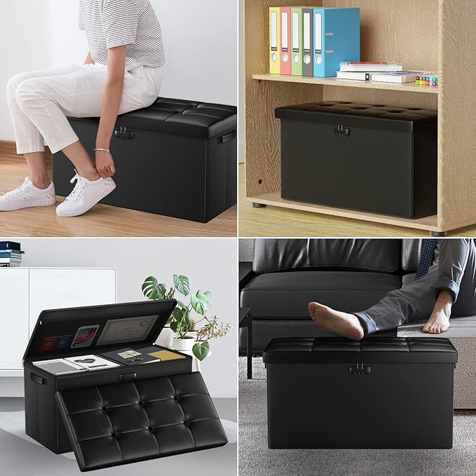 ENGPOW Storage Ottoman Bench, Fireproof Folding Bench