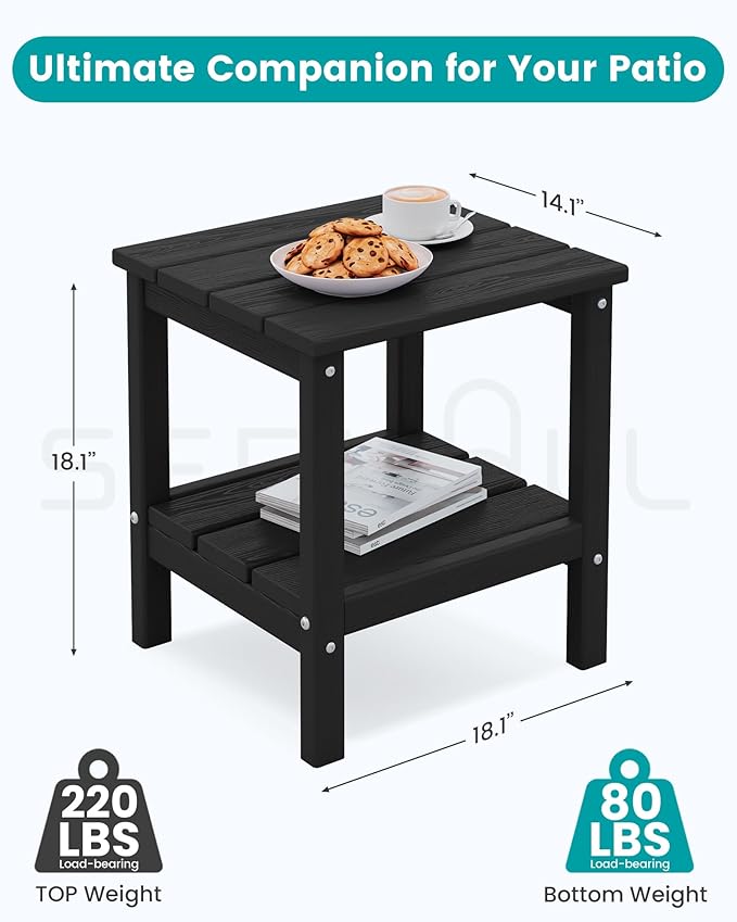 SERWALL 2-Tier HDPE Outdoor Side Table, Weatherproof Rectangular Adirondack