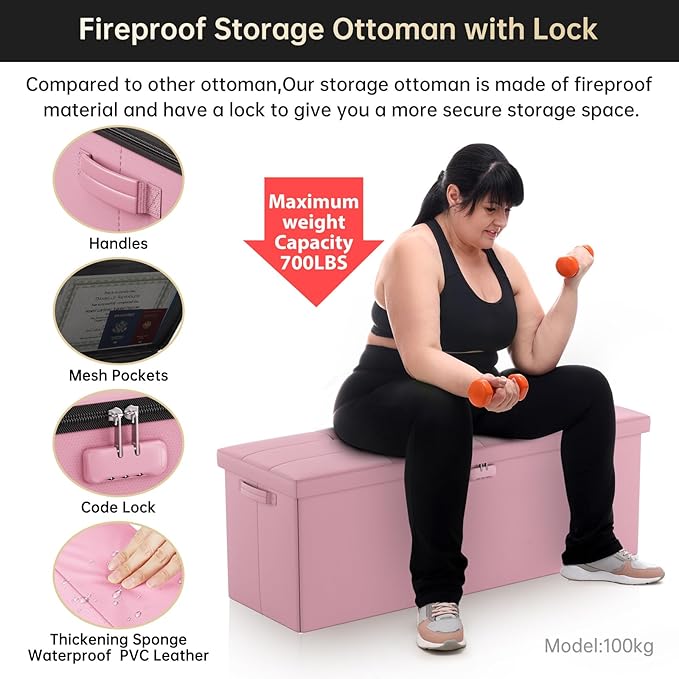 ENGPOW Storage Ottoman, Fireproof Folding Bench