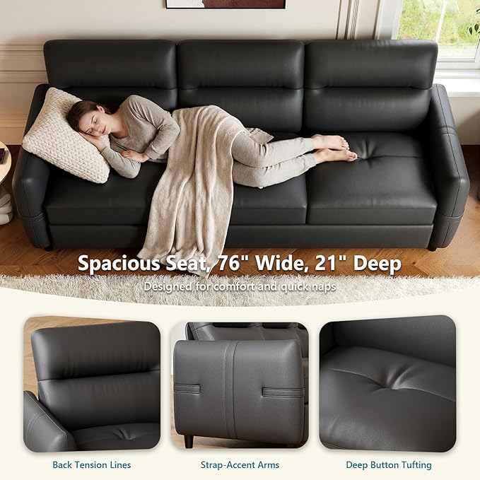 STHOUYN 85” Black Faux Leather Couch