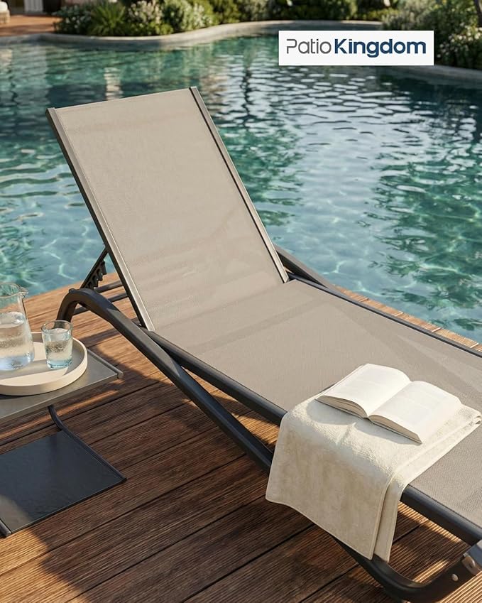 Set of 2 Patio Chaise Lounge Chairs, All-Weather Aluminum Pool Loungers