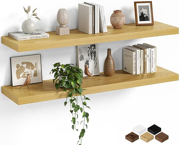 Fun Memories Floating Shelves for Wall, 40 Inch Long Set of 2 Rustic Wood Wall