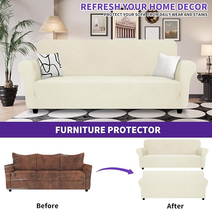 ZNSAYOTX Super Stretch Couch Cover, New Striped Sofa Covers Fitted Slipcovers