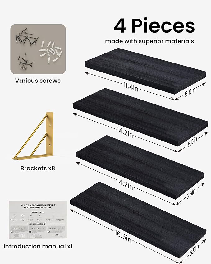 BAYKA Floating Shelves for Bedroom Decor, Wall Shelves for Storage, Wall