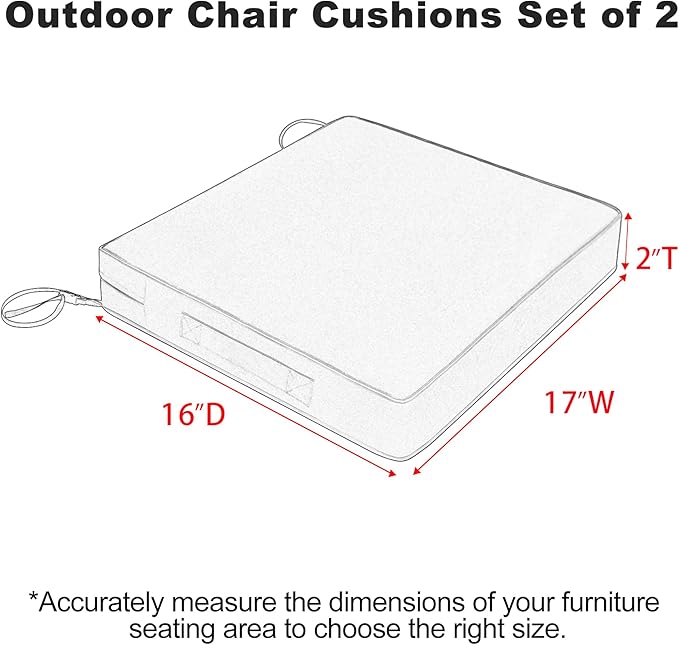 Favoyard Patio Chair Cushions 17 x 16 x 2 Inch Waterproof Outdoor Seat Cushions
