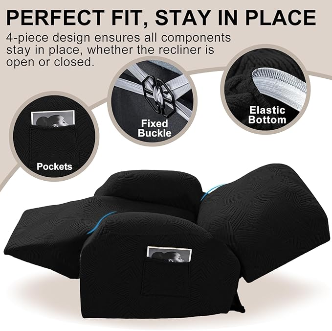 Recliner Chair Covers, 4-Piece Stretch Geometric Strokes Jacquard Reclining